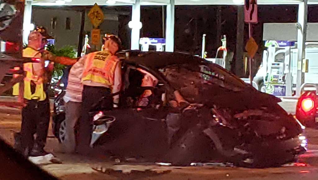 Miami-Dade Fire Rescue Assisting Passenger in Car Wreck