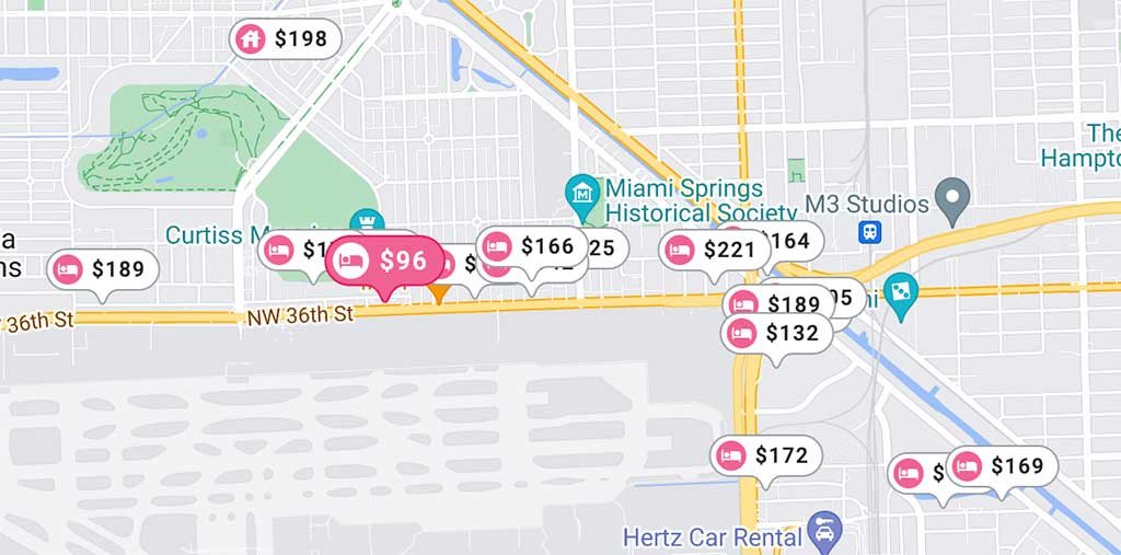 Hotel Rates in Miami Springs. Source: Google