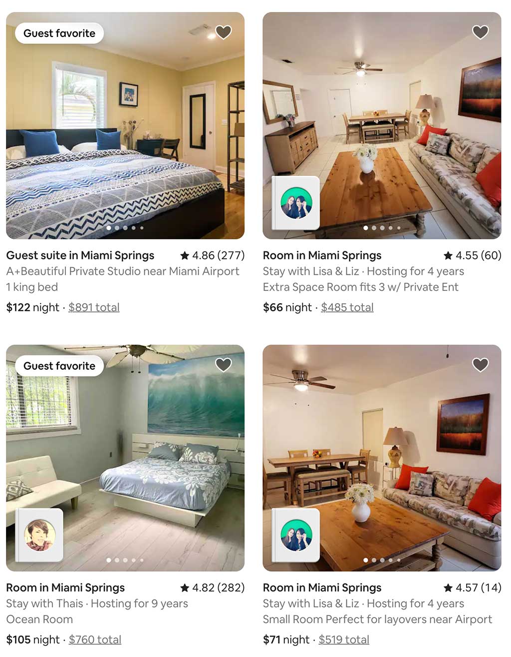 Sampling of AirBNB options in Miami Springs. Source: AirBNB