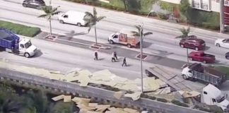 Semi Loses Load on Okeechobee Causing Traffic Diversion into Miami Springs Lost Load