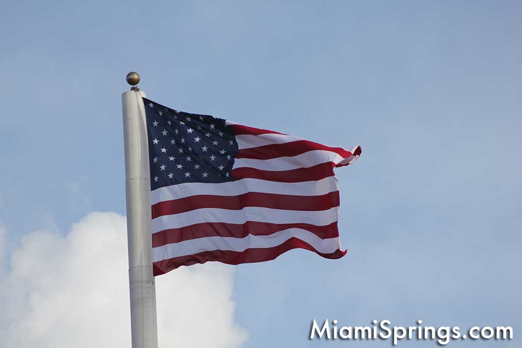 American Flag on Cell Phone Tower on Hook Square in Miami  Springs