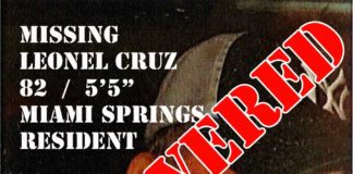MISSING PERSON:  Leonel Cruz – 82 – Miami Springs Resident