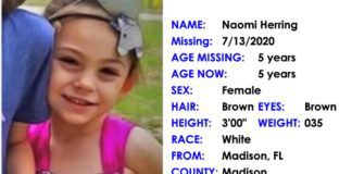 Amber Alert:  Naomi Herring – 5 Year Old White Female – Last Seen in Madison, Florida