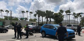 Motorcycle vs SUV Accident at 36 Street and Curtiss Parkway (57 Ave) Accident on 36th Street and 57th Avenue in Miami Springs