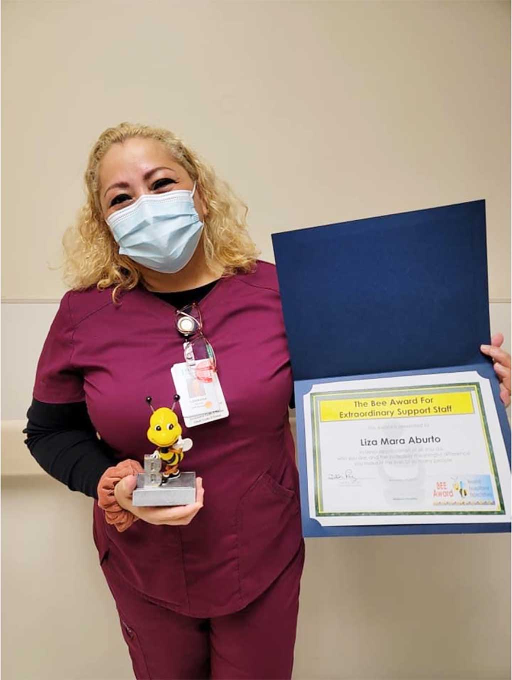 Liza Mara Aburto received the BEE Award for her compassion, kindness and patience.