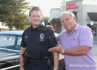 Detective David Bente and the legend, retired Miami Springs Police Officer Don Mazzone at the July 3rd Car Show
