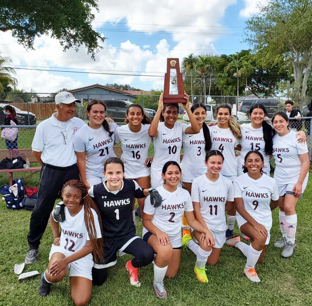 Miami Springs Senior High Girls Soccer Team Wins District Championship (Photo Credit @mssh_hawks)
