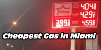 Cheapest Gas in Miami:  It’s in Miami Springs Westar Gas Station has $3.99 Cash Price per gallon of regular