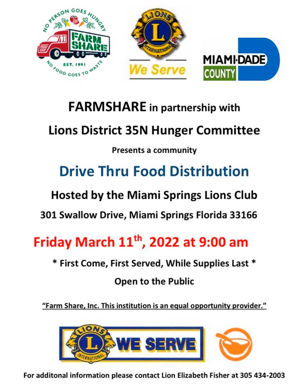 Miami Springs Lions Club Free Food Distribution