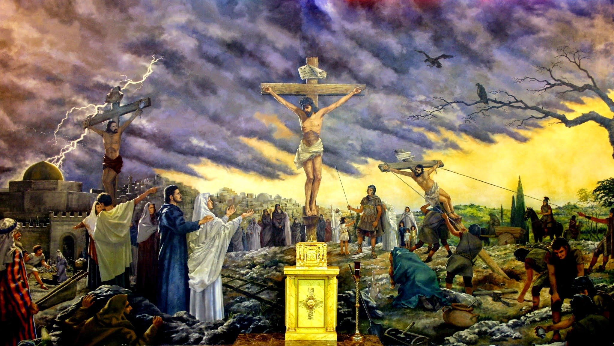 Mural of the Crucifixion on Good Friday at St. John the Apostle Catholic Church