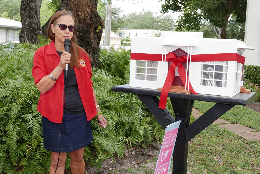 The Miami Springs Womans Club Little Free Library was dedicated to the first female Mayor of Miami Springs, Maria Puente Mitchell