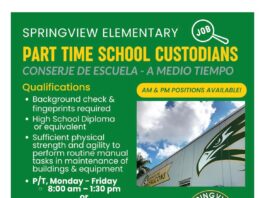 Hiring: Part Time School Custodians at Springview Elementary