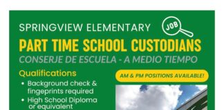 Hiring:  Part Time School Custodians at Springview Elementary