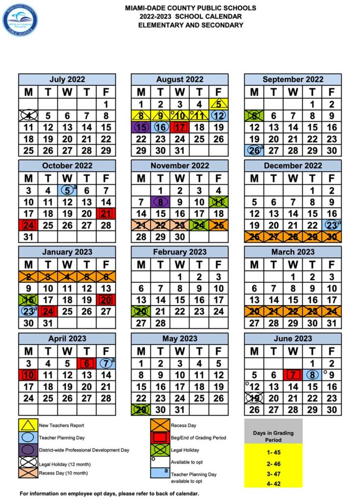 First Day of School MiamiDade County Public Schools Calendar