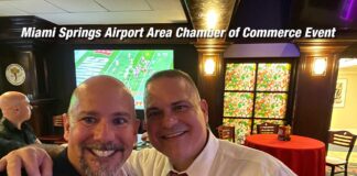 Chamber of Commerce Reconnect Event at Country Club Raul Pestonit and Nestor Suarez at the Miami Springs Airport Area Chamber of Commerce Event at Hole 19