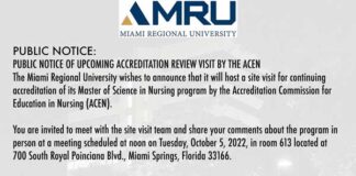 PUBLIC NOTICE OF UPCOMING ACCREDITATION REVIEW VISIT BY THE ACEN