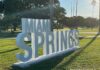 New Miami Springs Sign at Golf Course Median Miami Springs sign near Golf Course Parking