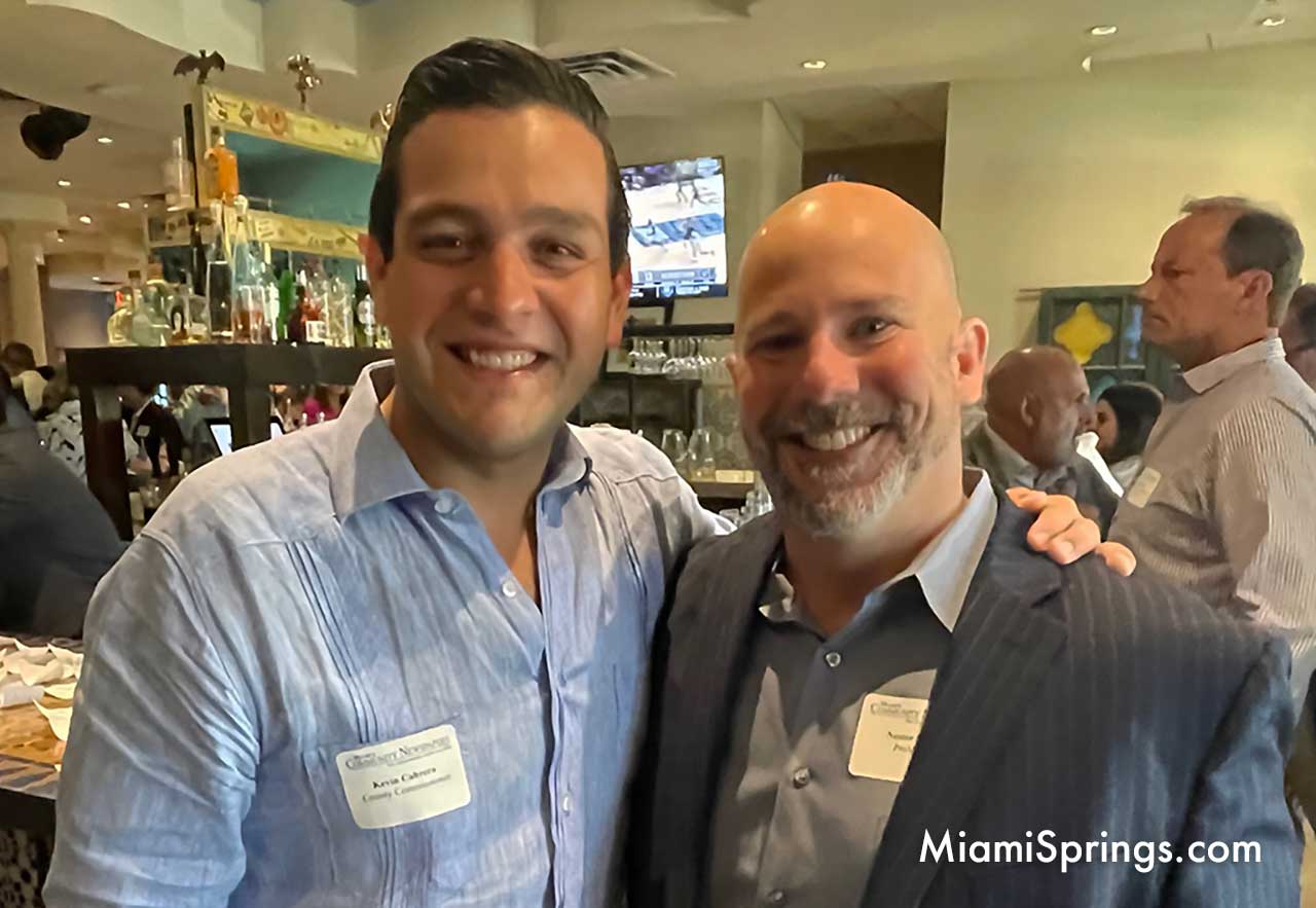 Miami-Dade County Commissioner Kevin Marino Cabrera and MiamiSprings.com Publisher Nestor Suarez at a Community Newspapers Event at Casa Cuba