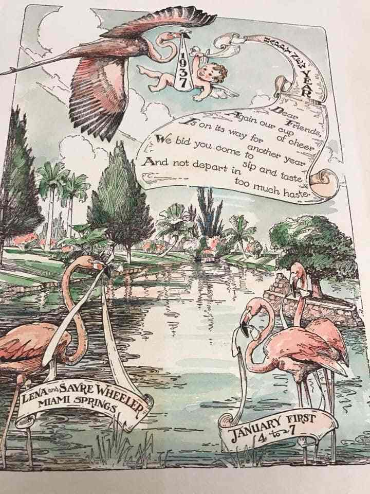Flamingos 1937 New Year Invitation, Lena and Sayre Wheeler