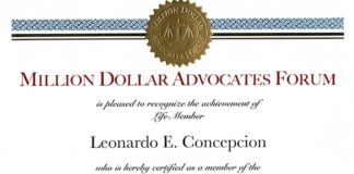 Attorney Leonardo E. Concepcion Named to Million Dollar Advocates Forum