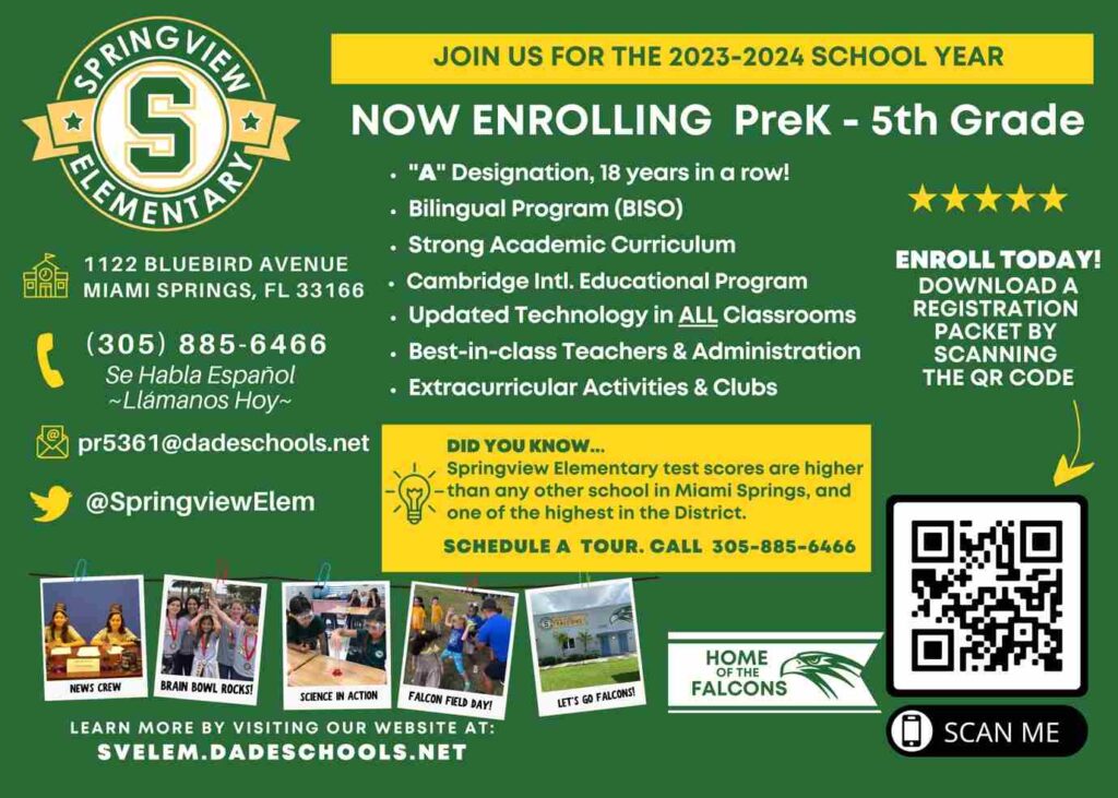 Spring View Elementary Springview Elementary Now Enrolling for SY 2023-2024 | MiamiSprings.com ...