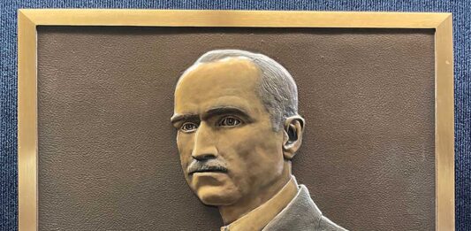 Plaque honoring Glenn Curtiss, the "Father of Naval Aviation" at the National Naval Aviation Museum in Pensacola, Florida