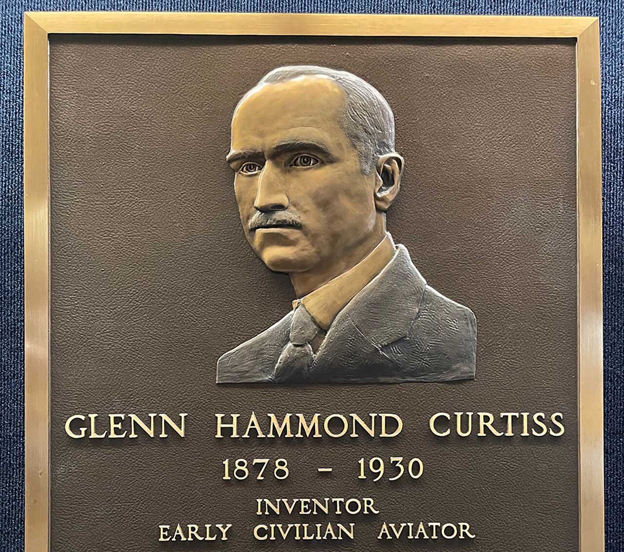Plaque honoring Glenn Curtiss, the "Father of Naval Aviation" at the National Naval Aviation Museum in Pensacola, Florida