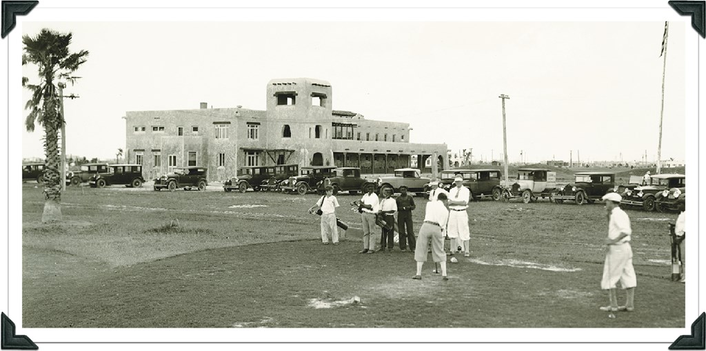 Photo taken January 4, 1927 at the Miami Springs Golf Course featuring the Original Pueblo Revival style Country Club