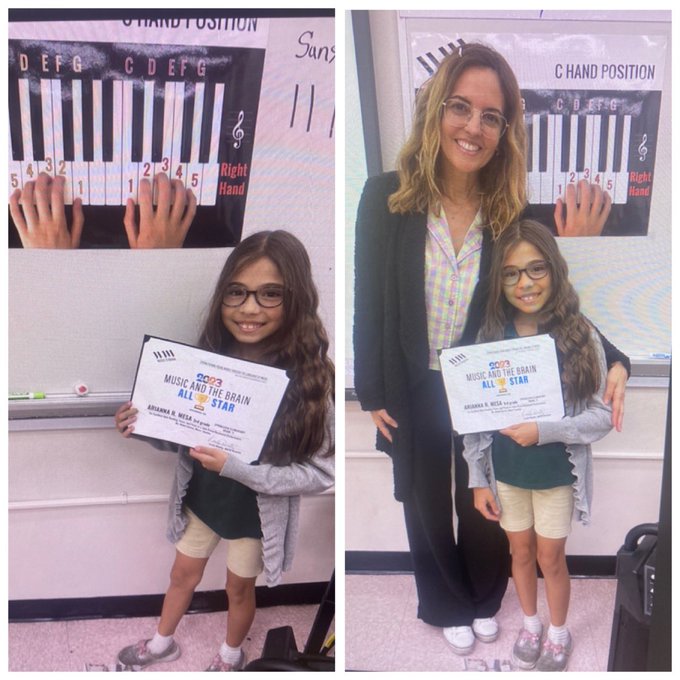 Springview Elementary student Arianna Mesa won the National Music and Brain Contest Math 2023 All-Star Contest. (Photo credit: @SpringviewElem)