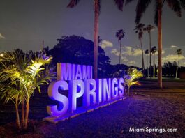 Top Sources of News in Miami Springs Miami Springs Sign Lit Up at Night on Curtiss Parkway (Photo Credit: MiamiSprings.com)