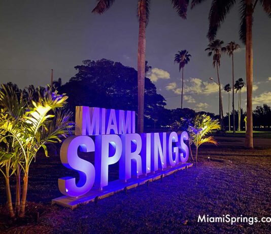 Top Sources of News in Miami Springs Miami Springs Sign Lit Up at Night on Curtiss Parkway (Photo Credit: MiamiSprings.com)