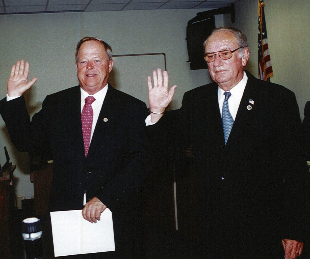 Former Miami Springs City Councilman Eric Elza (left) and former Miami Springs City Councilman Jim Caudle (right) at swearing in ceremony (Photo credit:  City of Miami Springs)
