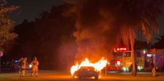 Saturday Night Fire Destroys Classic Car in Miami Springs Marcos GT catches fire in Miami Springs