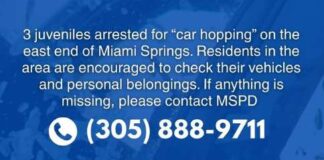 Three Juveniles Arrested in Miami Springs “Car Hopping” Incidents