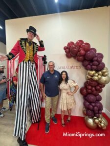 Miami Springs Councilman Jorge Santin with Aerialbatics founder Tara Cevallos at the Grand Opening Event for Aerialbatics in Miami Springs