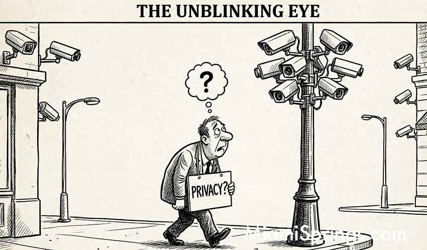 Man asking for privacy while surrounded by street cameras