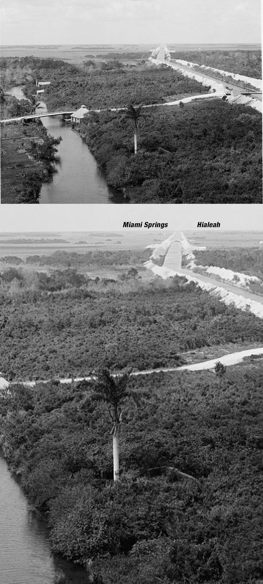 Miami Canal at NW 27th Avenue in Miami - Drainage of the Everglades - In the distance you'll see Miami Springs on the left and Hialeah on the right. Photo circa 1913.