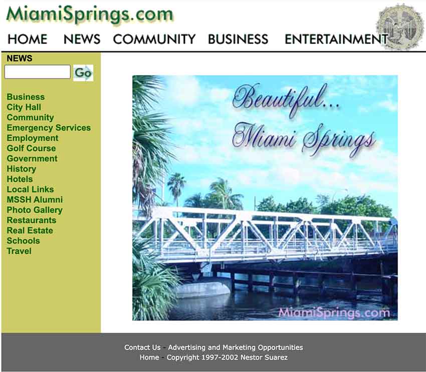 Screenshot of MiamiSprings.com website in the late 90s