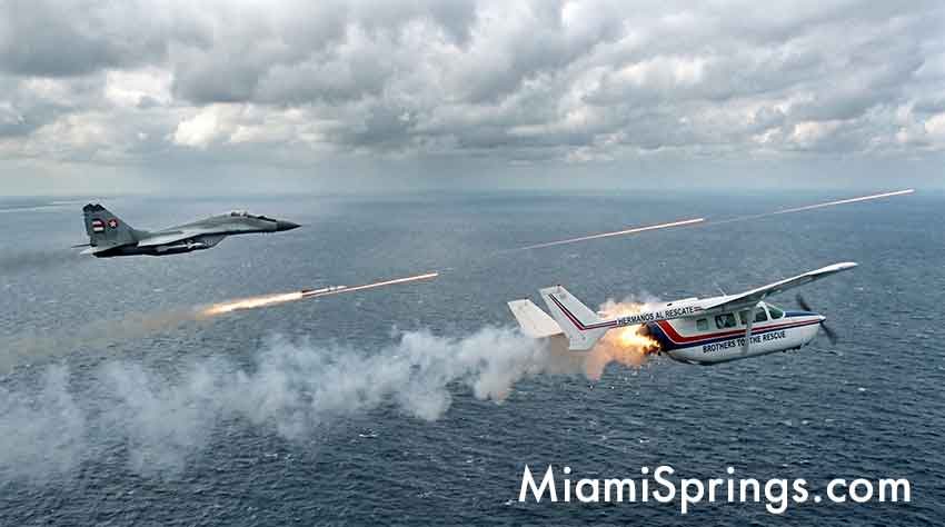 AI - Reimagined image of a civilian Brothers to the Rescue plane being shot down by a Cuban MIG