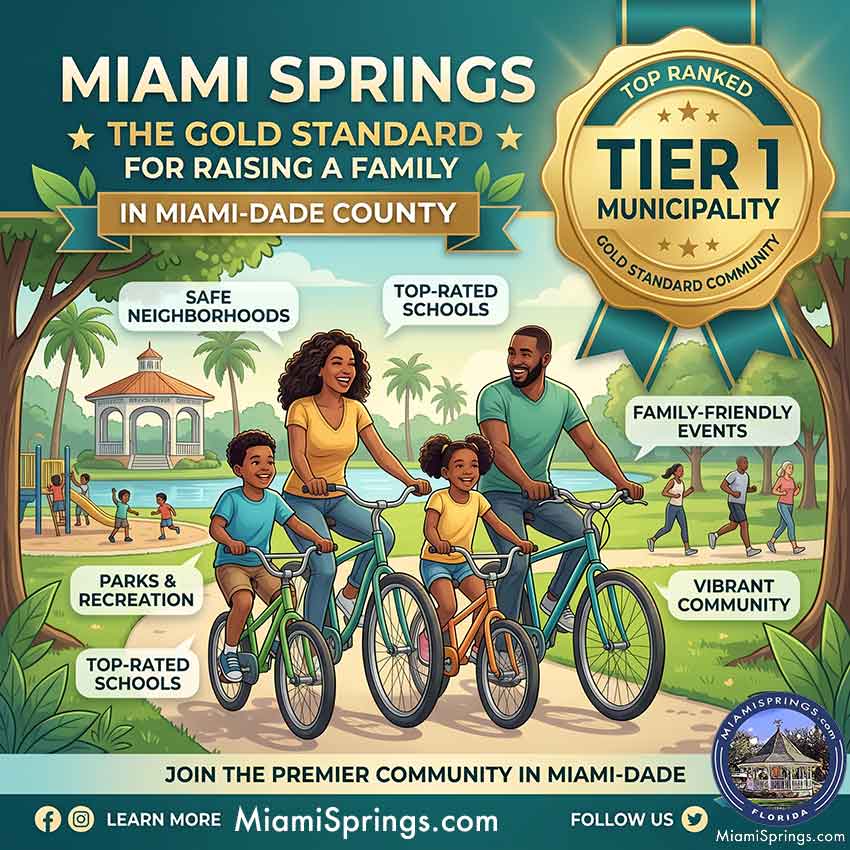 Miami Springs is a top ranked TIER 1 community for raising a family in Miami-Dade County