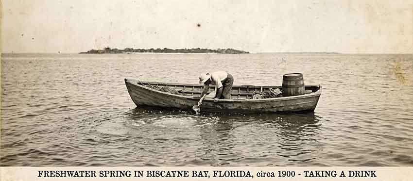 Fresh Water Spring Boiling in the middle of Biscayne Bay, circa 1900s before the dredging of Canals
