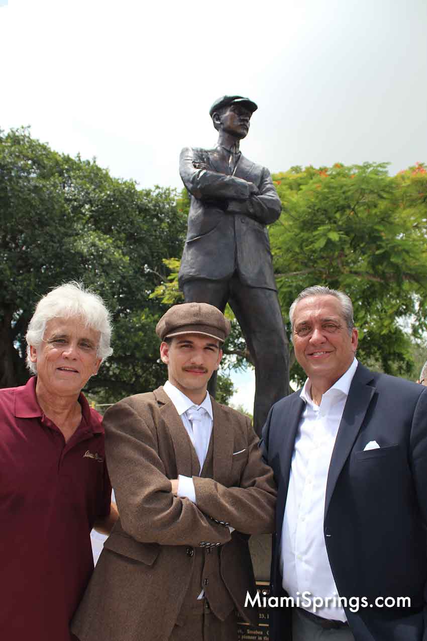 Former Miami Springs Councilman Jaime Petralanda (left), Glenn Curtiss impersonator (center) and Current Councilman Jorge Santin (right)