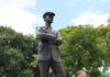 Herald Highlights Miami Springs Sculptor Who Created Curtiss Sculpture Juan Calvo, Natalie Plasencia, and Alejandro Plasencia at the unveiling of the Glenn Curtiss & June Bug Legacy Memorial
