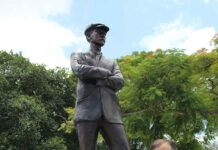 Herald Highlights Miami Springs Sculptor Who Created Curtiss Sculpture Juan Calvo, Natalie Plasencia, and Alejandro Plasencia at the unveiling of the Glenn Curtiss & June Bug Legacy Memorial