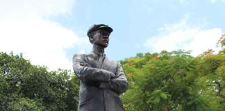 Herald Highlights Miami Springs Sculptor Who Created Curtiss Sculpture Juan Calvo, Natalie Plasencia, and Alejandro Plasencia at the unveiling of the Glenn Curtiss & June Bug Legacy Memorial