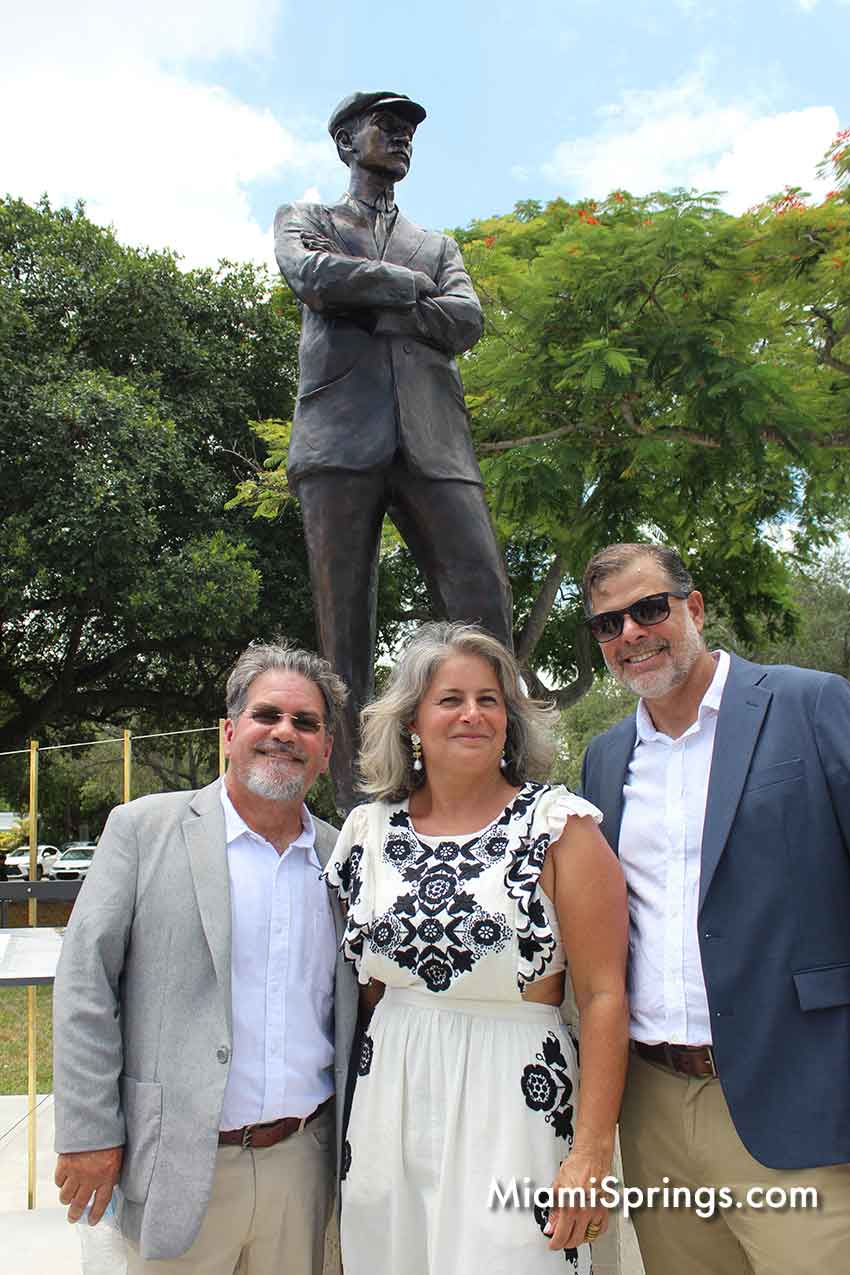 Juan Calvo, Natalie Plasencia, and Alejandro Plasencia at the unveiling of the Glenn Curtiss & June Bug Legacy Memorial