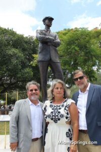 Juan Calvo, Natalie Plasencia, and Alejandro Plasencia at the unveiling of the Glenn Curtiss & June Bug Legacy Memorial
