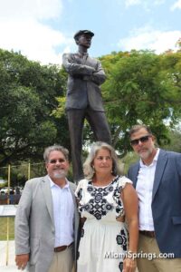 Juan Calvo, Natalie Plasencia, and Alejandro Plasencia at the unveiling of the Glenn Curtiss & June Bug Legacy Memorial