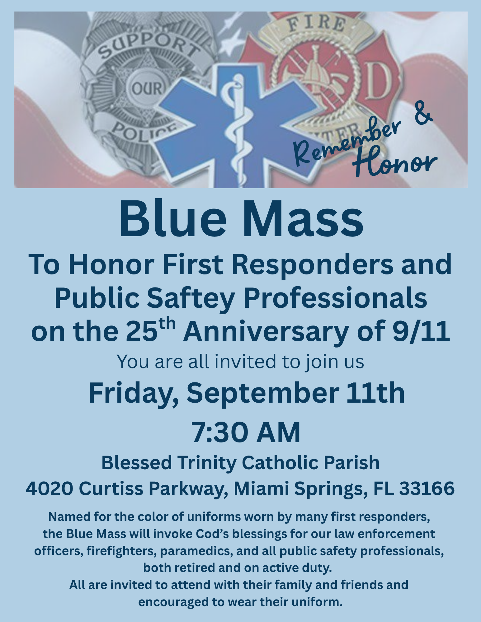 Blessed Trinity Blue Mass Flyer 2026