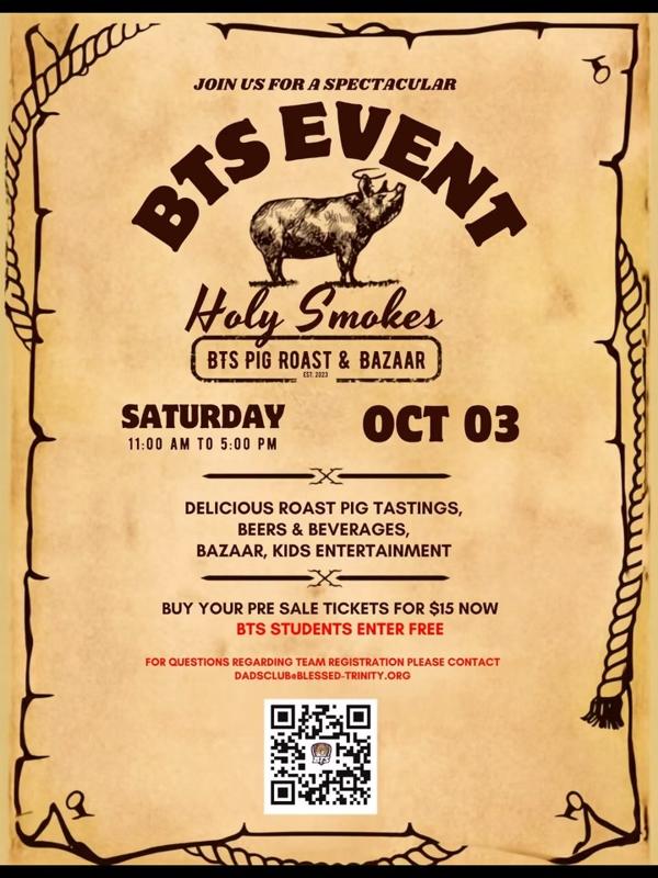 Holy Smokes BTS Pig Roast & Bazaar Flyer